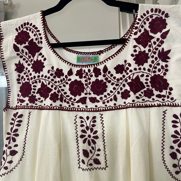 Nativa Midi Mexican Dress Cream and Maroon Size M NWT - Picture 5 of 5